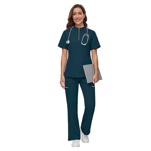 Gargey Scrubs for Women - Zip Front Top & Flare Pant Stretch Nursing Women’s Scrubs Set Medical Uniform - image 2