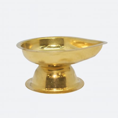 Image of Brass Diyas for Pooja with Stand | Oil Lamp Deepam Kundulu Jot Pooja Articles | Small Aarti Diya Pital Ka Deepak Stand Plate | Kamachi Samai Nilavilakku Mandir Utensils & Gifting