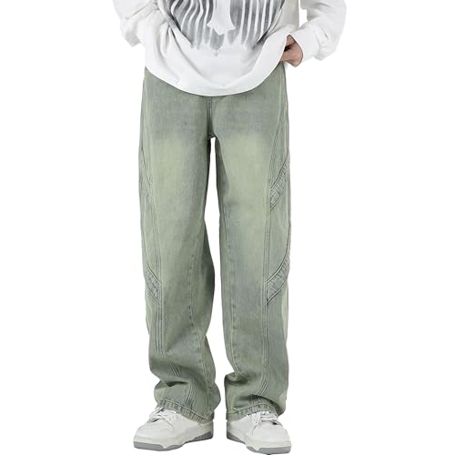 Baggy Wide Leg Denim Pants Men Hip Hop Casual Loose Fit Streetwear Y2K Patchwork Trendy Fashion Trousers