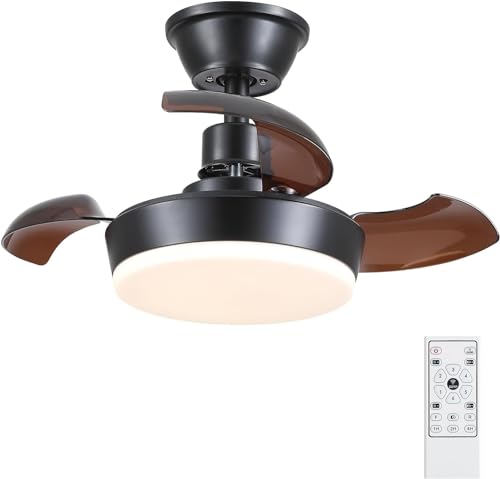 Ventilatore A Soffitto Con Luci A LED E Pale Retrattili Invisibili, 42 Pollici (107 Cm). Telecomando Con 6 Velocità, Timer E Luce A 3 Temperature (calda, Naturale, Fredda). Design Moderno In Vetro E Metallo.