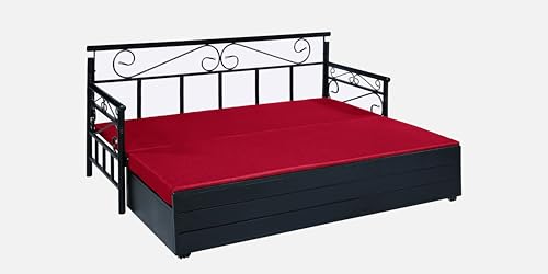 Image of 3 Seater Metal Sofa Cum Bed with Hydraulic Storage | Single Size Sofa Cuma Bed | 3 Seater Sofa Set, Metal Sofa Set for Living Room (Red, Single Size (76 inch x 48 inch))