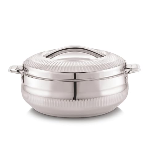 Image of CELLO Aroma 2000 Insulated Stainless Steel Casserole Hot Pot Box for Daily Use 2000 ml Silver | Keeps Food Hot & Warms for Long Hours, Food Grade Double Wall PU Insulated Roti Rice Hot Pot Casserole
