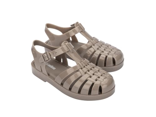 mini melissa Possession Jelly Sandal for Kids- The Iconic 90s Original Jelly Shoe, Fisherman’s Sandal with Adjustable Strap and Side Buckle for Girls, Beige Glitter, 42