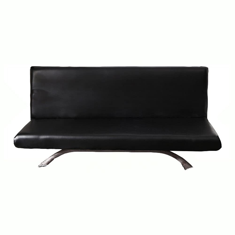KYJSW Armless Sofa Bed Cover, PU Leather Armless Sofa Slipcover, Elastic Waterproof Non-slip Sofa Cover, Stretch Futon Slipcover Protector (Black 1,L:180cm/70.9in)