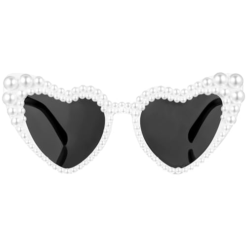 White Heart Sunglasses Pearl Sunglasses For Women Love Heart Shaped Sunglasses For Bride Wedding Love Pearl Sunglasse Vintage Cat Eye Mod Style Retro Glasses