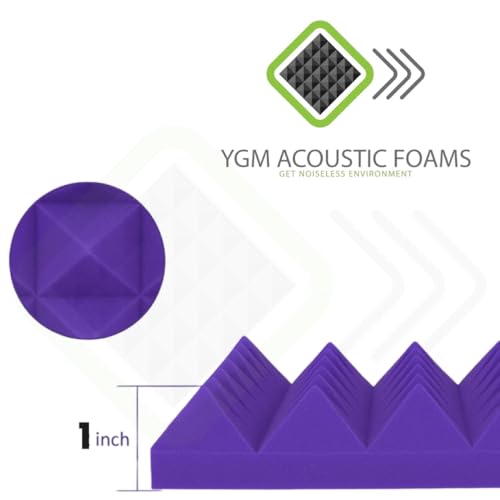 Image of YGM Acoustic Foams Pyramid Acoustic Panels 1 Foot x 1 Foot x 1 inch Thick | 50 Density Acoustical Sound Proof Foam for Room & Studio | Echo Reduction & Noise Absorption (Purple, Set of 108)