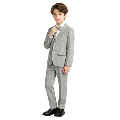 LOLANTA 3 Piezas Conjunto de Traje para Niños Conjunto de Blazer y Pantalón,Traje de Boda(Gris,9 10 años,Tag 140)