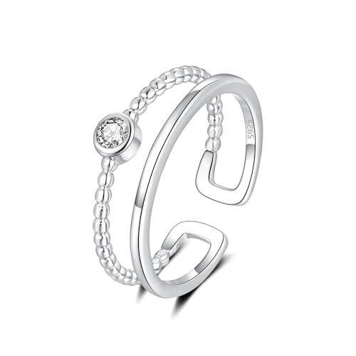 Loutade Silber Damen Ringe, 925 Sterling Silber Offen verstellbar Ringe, Doppelring Offen Silber Ringe, Minimalistisch Damenringe Herrenringe, Silber Fingerringe für Frauen zum Geburtstag Weihnachten