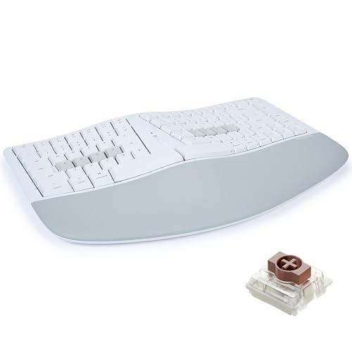 KINESIS mWave Teclado ergonómico para Mac (blanco) | Interruptores mecánicos | Bluetooth y USB | Programable | Retroiluminado | Modificadores y teclas de acceso rápido macOS