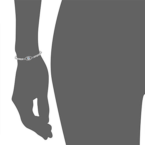 Edforce Stainless Steel Women Evil Eye Ball Chain Elastic Bracelet With Cz Cubic Zirconia (Eye Silver) #TOP4