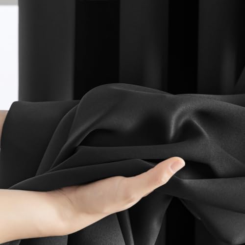 Image of MIULEE Black Blackout Bedroom Curtains Drapes 96 Inch Long 52 inchx96 inch | Grommet Top, Room Darkening Window Drapes, Privacy Protection, Thermal Insulated, Heat Blocking, Light Blocking