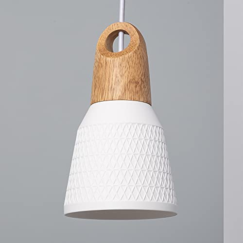 LEDKIA LIGHTING Lámpara Colgante Cerámica y Madera Retilles 230x130 mm Blanco E27 Casquillo Gordo Cerámica Decoración Salón, Habitación, Dormitorio