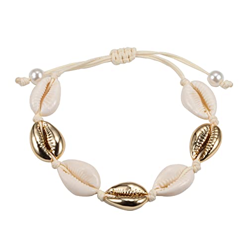 Bracelet tricoté à la main en coquillage naturel fait à la main pour femme - Tendance - Coquillage bohème - Réglable - Bijoux pour fille - Blanc Cover