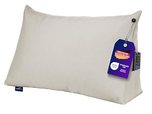 Traumnacht Cozy Rückenkissen, Lesekissen, 70 x 40 cm beige, abnehmbarer, waschbarer Bezug aus 100% Polyester, praktisches Seitenfach, Öko-Tex zertifiziert, produziert nach deutschem Qualitätsstandard