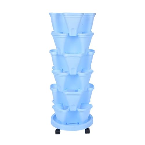 lvifloae Space Saving Creative Flower Pots,Vegetable Planting Artifacts, Three Dimensional Planting Pots Planting Boxes Plastic Flower Pots 6 Flower Pots and 1 Universal Wheel Tray (plastic 4)