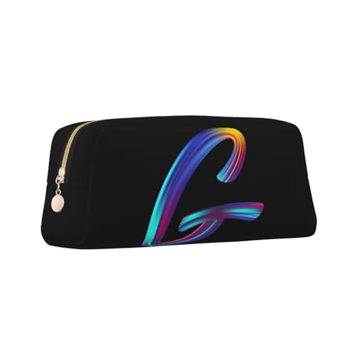 Image of Cute Initial Pencil Case for Kids Simple Leather Pencil Pouch for Boys Girls Letter Design Pencil Box Pen Bag Pencil Pouch Office Stationery Organizer, Rainbow Letter G