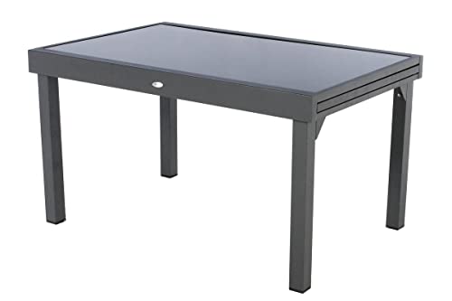 Hespéride - Table de Jardin Extensible Piazza Gris Graphite - 10 Places - Aluminium Antirouille Verre trempé - Meuble d'Extérieur Rallonge Coulissante