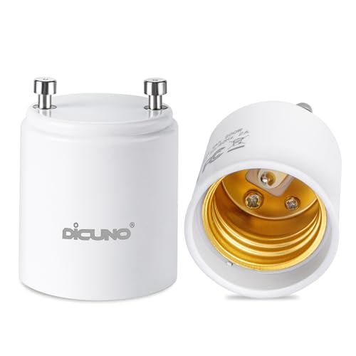 DiCUNO GU24 to E26 Adapter 160 Heat Resistant Maximum Wattage 200W GU24 Pin Base to E26 Standard Medium Base Socket Converter Light Bulb Socket Adapter 2-Pack