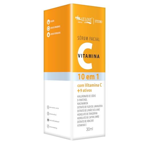 Sérum Facial Vitamina C, 10 em 1, Pele Hidratada, Macia e Iluminada, 30ml, Max Love