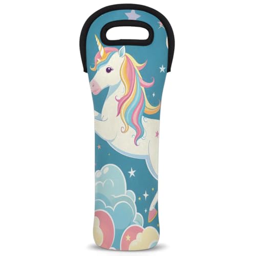 Neoprene Wine Tote Carrier Bag for Wine,Water, Champagne, Beer, Baby Bottles 15.6 x 5.1 Inches, Protective Wine Bag,Cute Unicorn
