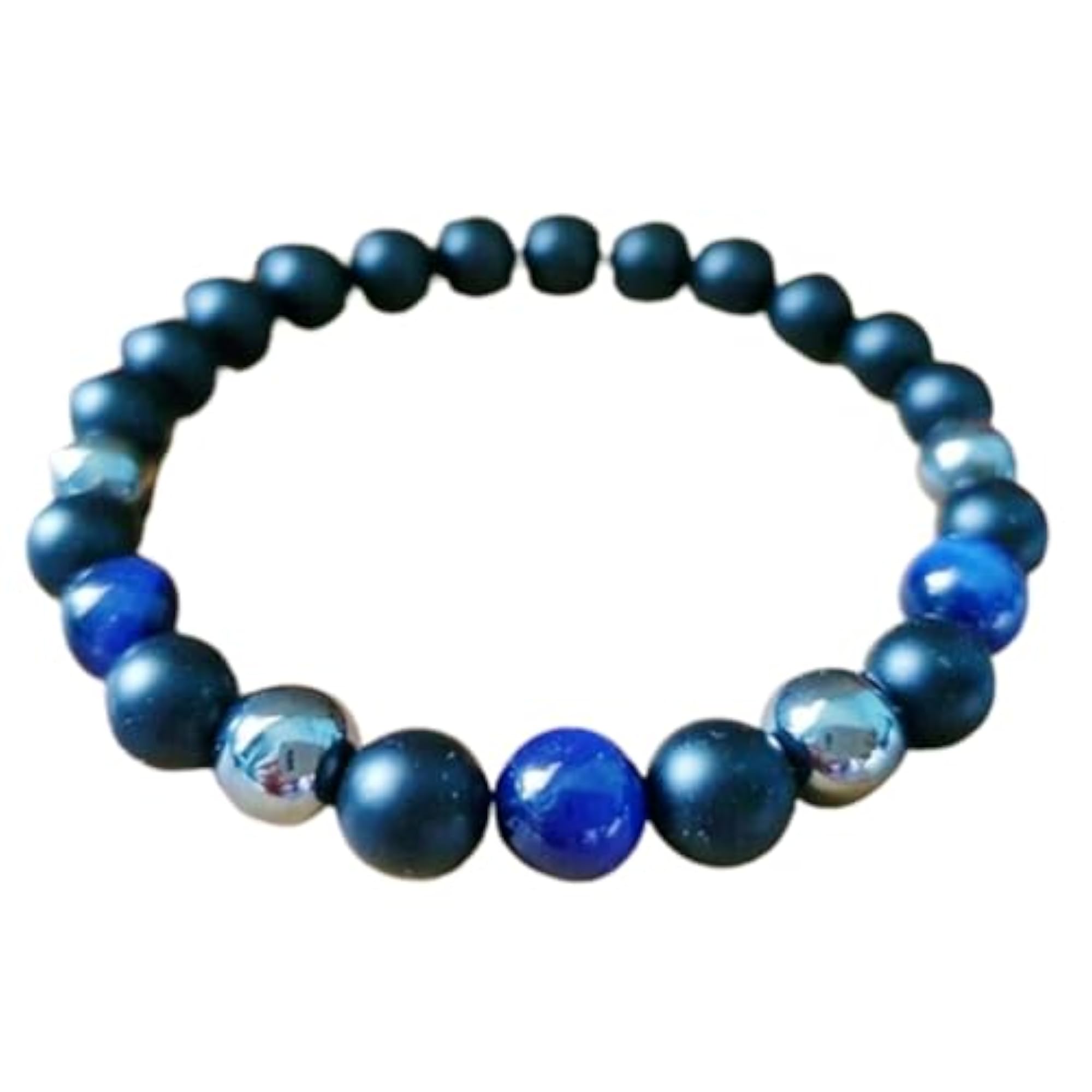 Natural Matte Black Onyx, Blue Tigers Eye & Hematite Stretchable Bracelet, Unisex