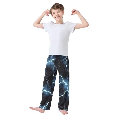 ZZXXB Lightning Boys Long Pants Soft Trousers Elastic Waist Kids Lounge Bottoms with Pockets S-XL2