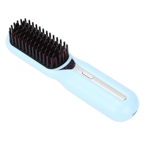 Plancha para el cabello en forma de peine con iones negativos, herramienta eléctrica dual para alisado y rizado, portátil con batería integrada para uso en casa, viaje o salón (Azul) miniatura 7