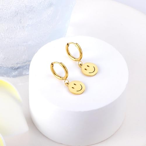Image of 18K Gold Plated Smiley Face Hoop Earrings for Girls Kids | Fun Charm Earrings | Hypoallergenic | Pack of 2