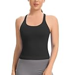 Lemef Vest Top with Built in Bra Sports Top for Women Ribbed Gym Tank Top Racerback Workout Yoga Shirt Black S