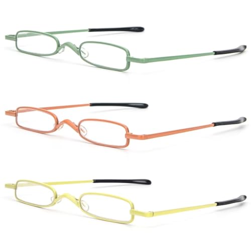 Small Reading Glasses Men Women 3 Pairs Slim Pocket Readers with Pen Clip Metal Case Spring Hinge 1.0 1.5 2.0 2.5 3.0 3.5