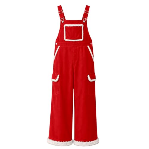 Girls Christmas Corduroy Overalls Fuzzy Trim Wide Leg Xmas Holiday Jumpsuit - image 4