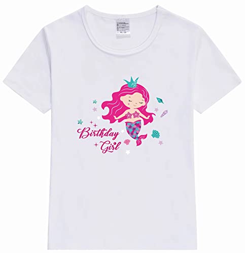 Image of Yoriko Mermaid Birthday Girl Short-Sleeve T-Shirt, Girls Shirt Youth Cute Birthday Mermaid Tshirts (as1, Age, 6 Years, 7 Years, Pink, 6-7 Years)