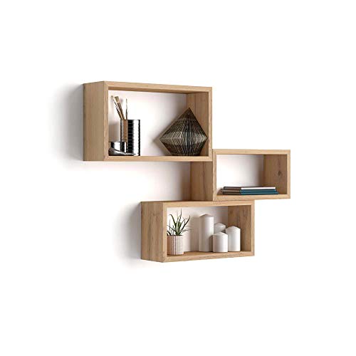 MOBILI FIVER, Lot de 3 Cubes muraux rectangulaires, Giuditta, Bois Rustique, Mélaminé, Étagères murales Cubes pour Cuisine et Salon, Made in Italy