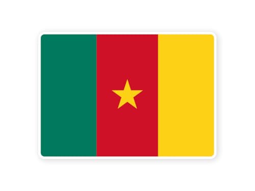 Sticker drapeau CAMEROUNE camerounais 10cm(S) - 28cm(XL) autocollant bord blanc (taille L : 21cm x 15cm)