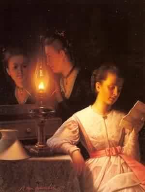 Peinture à l'huile The Letter par Petrus Van Schendel en reproduction sur toile de 30x36 pouces
