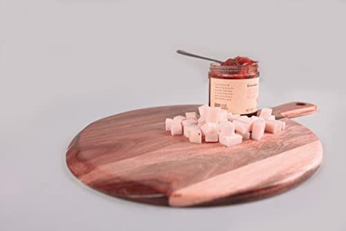 Lifehaxx Round Acacia Wood Cutting Board With Handle - Kitchen Gifts - 12" X 16" Wood Pizza Peel - Charcuterie Board - Serving Platter For Bread, Cheese, Meat, Pastry #TOP5