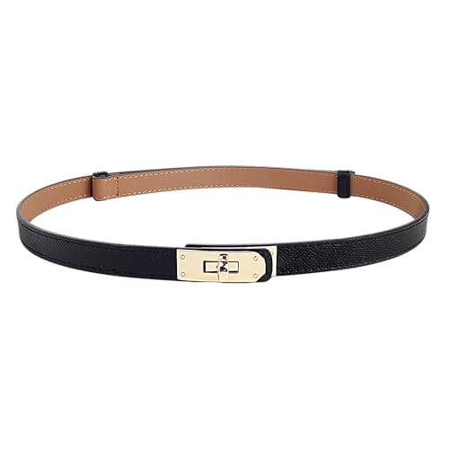 TINIDI Adjustable Skinny Leather Belt for Women - Alloy Turn-Lock Buckle, Thin Waist Belt for Dresses Jeans Coats