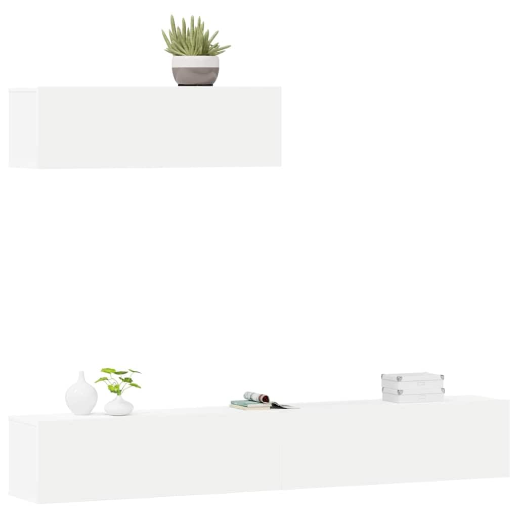 Set di 3 mobili per TV, in legno bianco, con vano portaoggetti, montaggio a parete, 100 x 30 x 30 cm, per soggiorno, home theatre