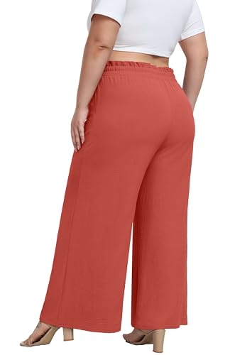 OLRIK Plus Size Pants for Curvy Women Long Causal Wide Leg Pants Work Business Dressy Pants Orange-3X3