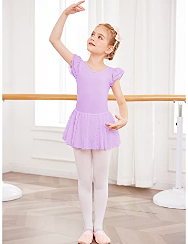 Image of Arshiner Girls Ruffle Sleeve Ballet Dance Dress Tutu Skirted Leotard
