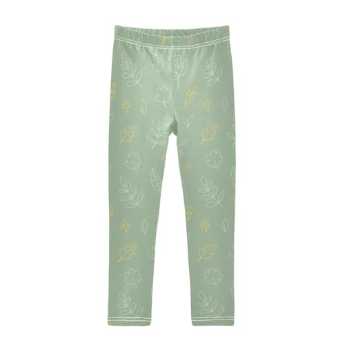 Green Leaf Graffiti Girls Leggings,Workout Leggings for Girls Toddler Athletic Leggings Size for 3-10T