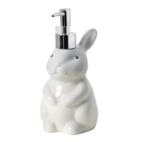 WAIT FLY Rabbit Ceramic Soap Dispenser with Plastic Pump Refillable Lotion Bottle