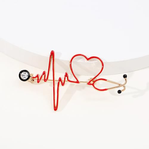 Image of Nurse Pin Stethoscope Pins Cuterus Heart-Shaped Pins Lapel Pin Personality Medical Jewelry for Women Nurse Accessories Gifts Hat Lapel Pins(Gold)