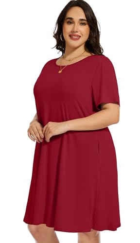 Image of elescat Plus Size Summer Dresses for Women Casual Short Sleeve Pockets Loose Oversized T Shirt Sundress 2026