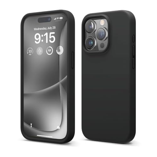 Image of Liquid Silicone Case Compatible with iPhone 15 Pro Case, Full Body Protective Cover, Shockproof, Slim Phone Case, Anti-Scratch Soft Microfiber Lining, 6.1 inch (Black)