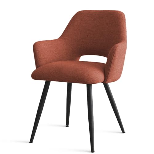 Image of Finch Fox Motel Luxurious Home Collection Upholstery Fabric Arm Dining Room Chairs in Rust Color with Black Metal Powder Coated Legs (Set of 2)