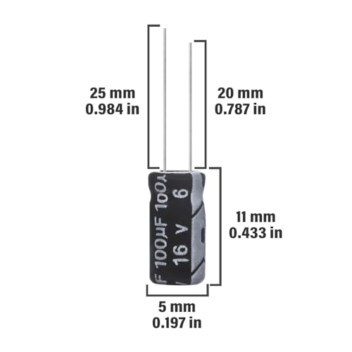 ALLECIN 100uF 16V Electrolytic Capacitor 5x11mm 100 uF MFD 16 Volt 0.2x0.43in Aluminum Capacitors (Pack of 15)