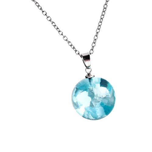 KESYOO Céu Azul Nuvem Colar de Resina Resina Transparente Bola Redonda Lágrima Lua Pingente de Colar