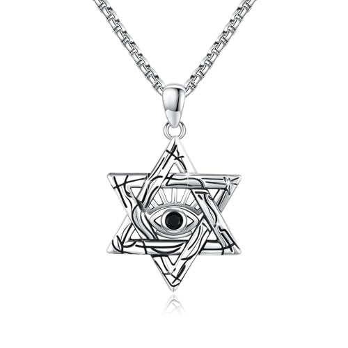 TRISHULA Collar de mal de ojo para hombre de plata de ley 925, estrella de David, colgante de mal de ojo, colgante de estrella de David, regalo para amuleto, talismán de protección