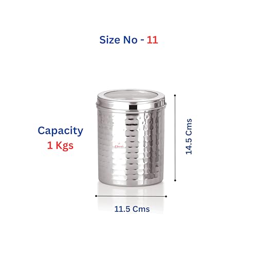 Image of Ebun Stainless Steel Containers for Kitchen Storage Set | Steel Storage Containers for Kitchen | Steel Containers with Lid | Hand Hammered Texture Airtight Steel Containers 1 Kgs | Pack Of 6